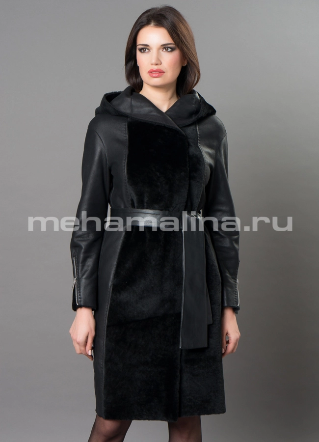 Дубленка премиум модель № D-238 меха малина