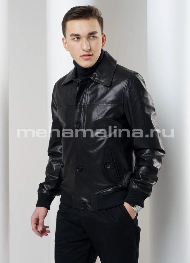 Кожаная куртка модель № PK-176 меха малина