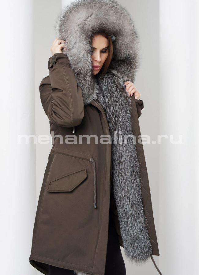 Удлиненная парка модель № П-210 меха малина