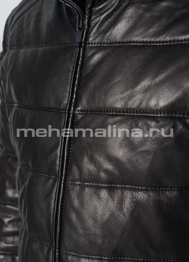 Кожаный пуховик с отделкой из овчины модель № KP-230 в рассрочку