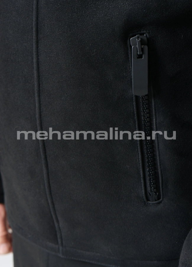 Дубленка черного цвета на молнии с воротником модель № DM-122 универмаг малина