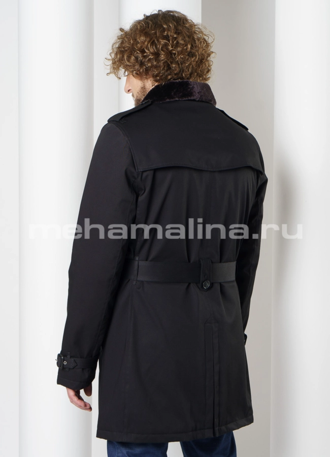 Удлиненная куртка черного цвета с поясом на пуговицах модель № DM-137 универмаг малина