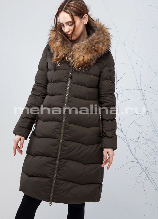 Пуховик oversize модель № П-176 меха малина