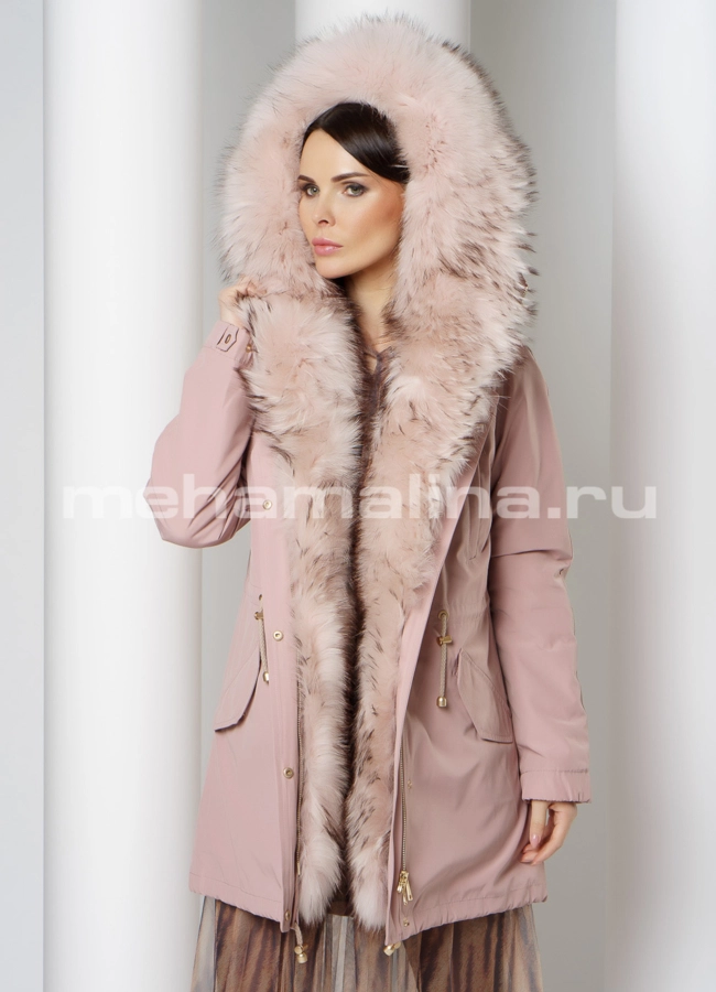 Парка в розовом цвете с меховой отделкой  модель № 12260 универмаг малина