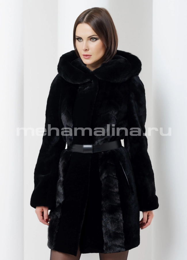 Шуба мутон модель № S-488 меха малина