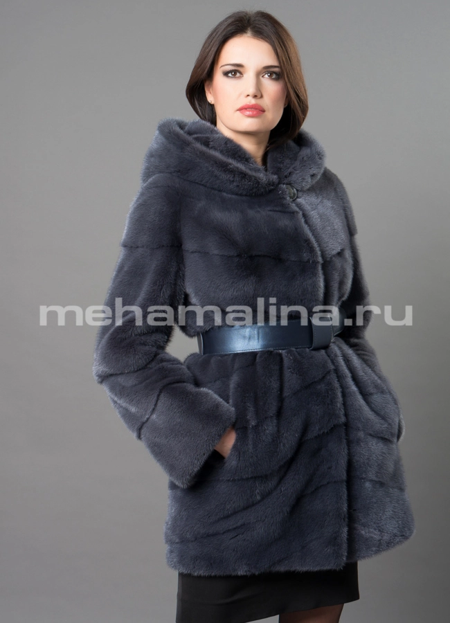 Норковая шуба  модель № S-669 меха малина