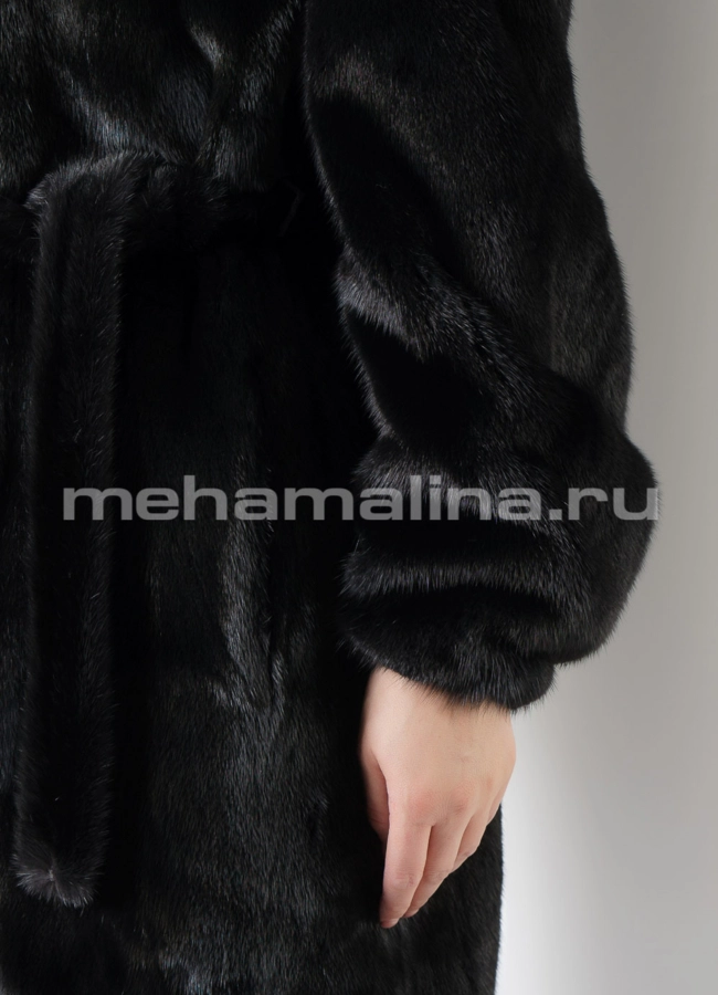 Черная норковая шуба с капюшоном модель № 3007 универмаг малина