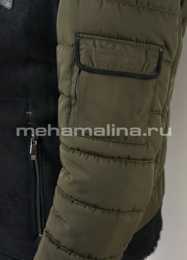 Мужская дубленка с текстилем модель № DM-130 универмаг малина