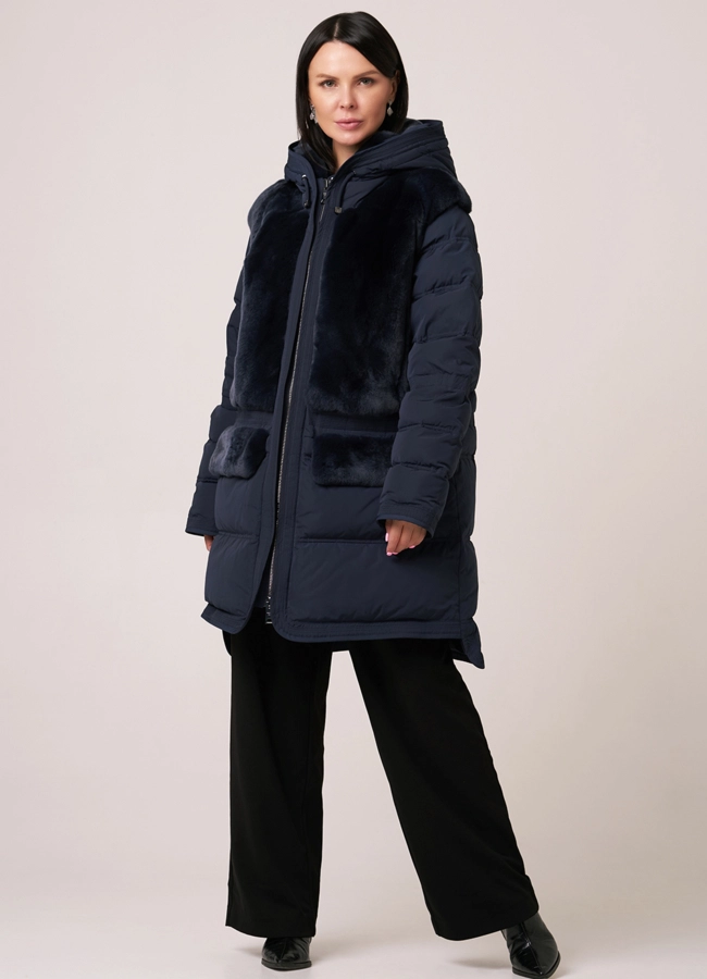 Пуховик DiegoM oversize с меховой отделкой модель № Diego-M 806 меха малина