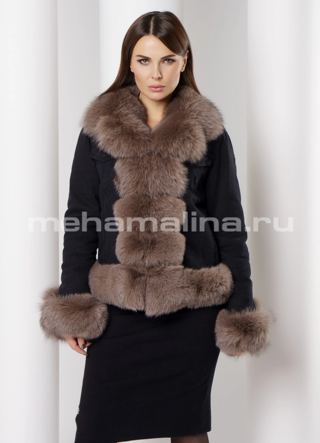 Парка джинсовая модель № П-298 меха малина