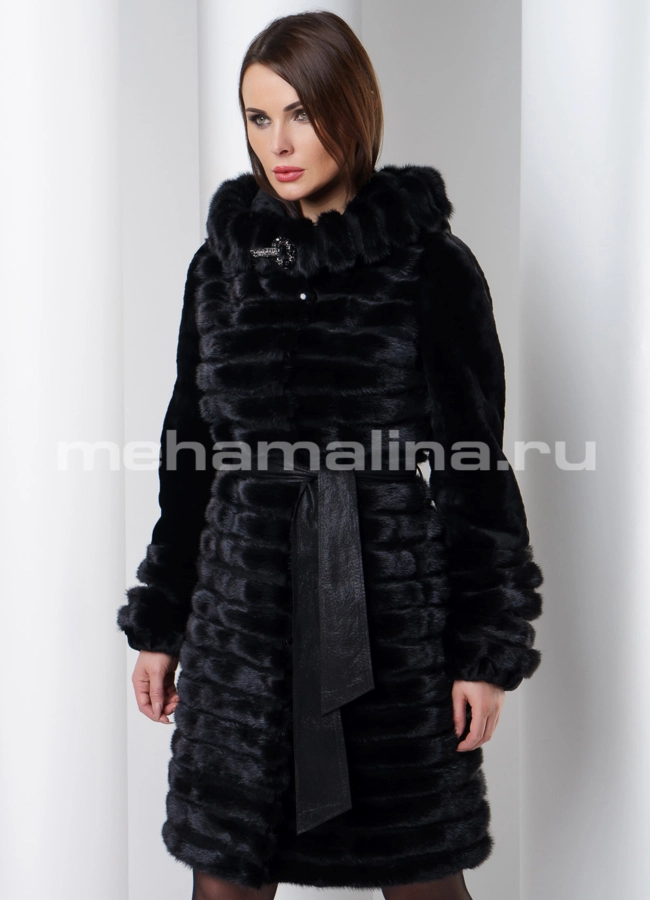 Норковая шуба с капюшоном модель № S-542 универмаг малина