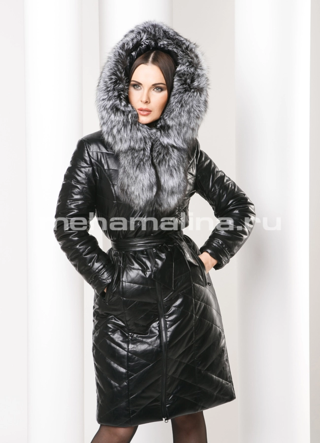фото Пуховик из эко кожи модель № 8799
