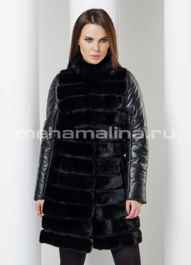 Френч с кожаными рукавами модель № K-398 универмаг малина