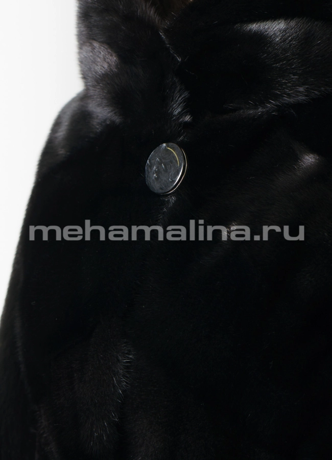 Норковая шуба черного цвета с капюшоном модель № S-778 универмаг малина