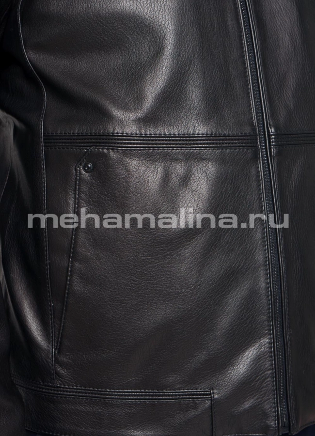 Черная кожаная куртка модель № KP-217 универмаг малина