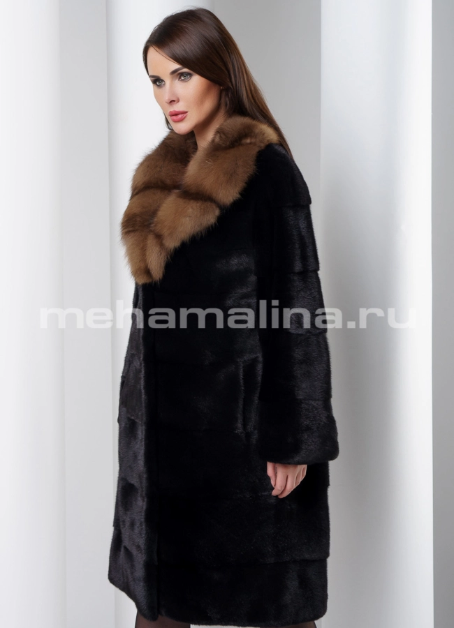 Шуба норка  модель № S-539 меха малина