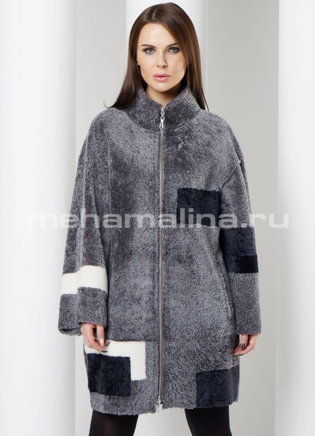 Дубленка  модель № D-195 меха малина