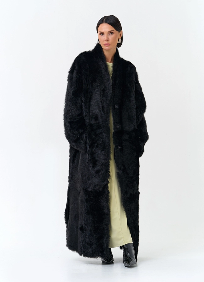Женская двухсторонняя дубленка с поясом модель № 34127 универмаг малина