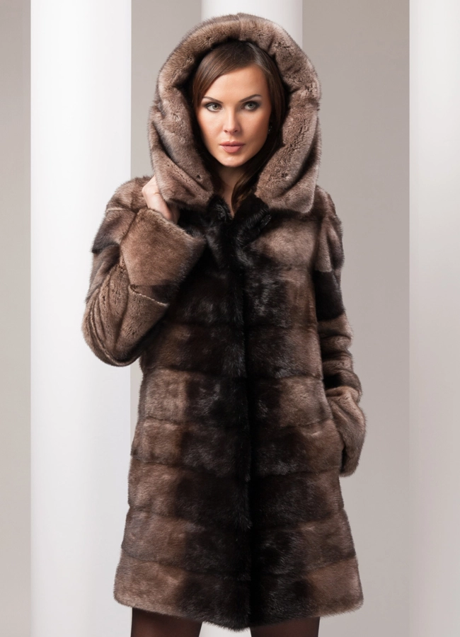 Шуба норка деграде поперечная розовая модель № S-74 в кредит