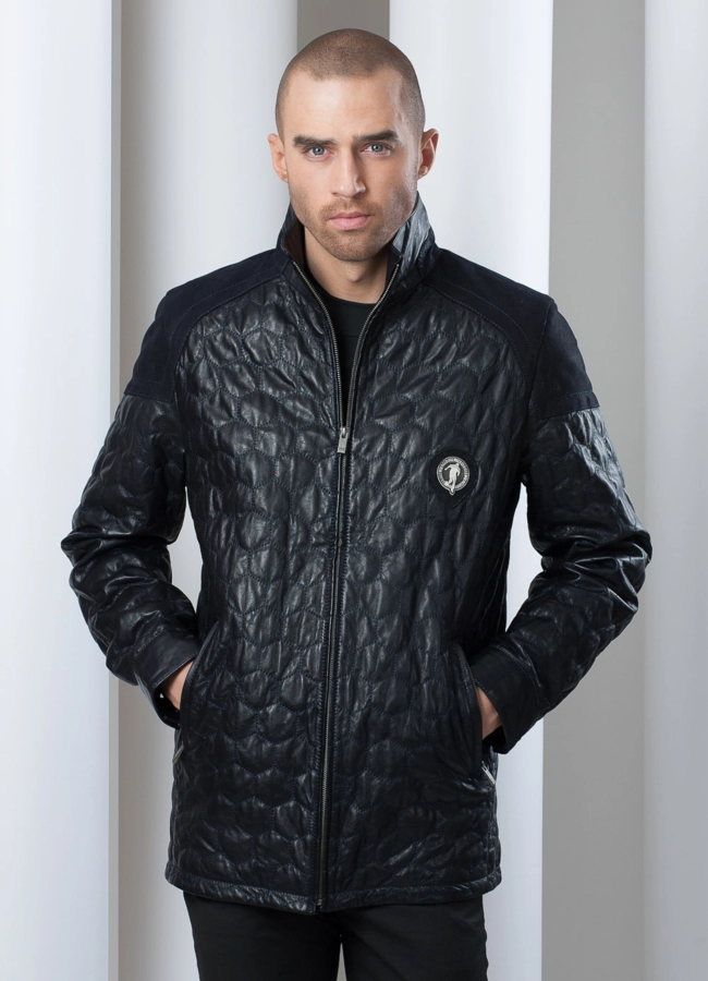 Кожаная куртка на молнии Bikkembergs модель № KP-53 меха малина