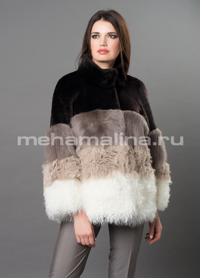 Укороченная шуба модель № D-244 меха малина