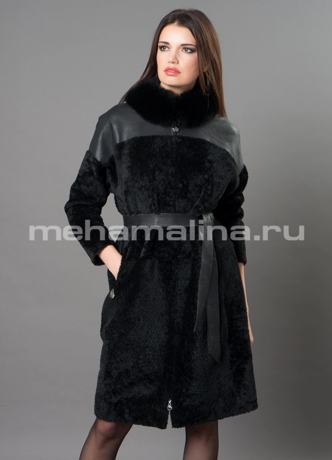 Дубленка Emilia Rinzi из астрагана модель № 3205-102 меха малина