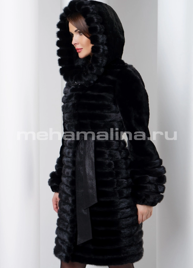 Норковая шуба с капюшоном модель № S-542 универмаг малина