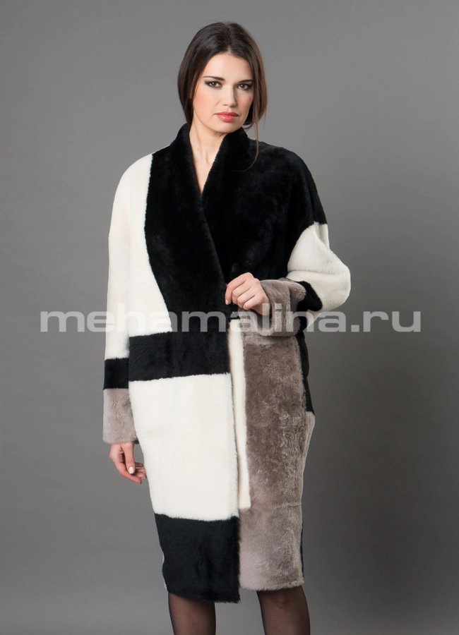 Шуба из овчины merino модель № D-235 меха малина