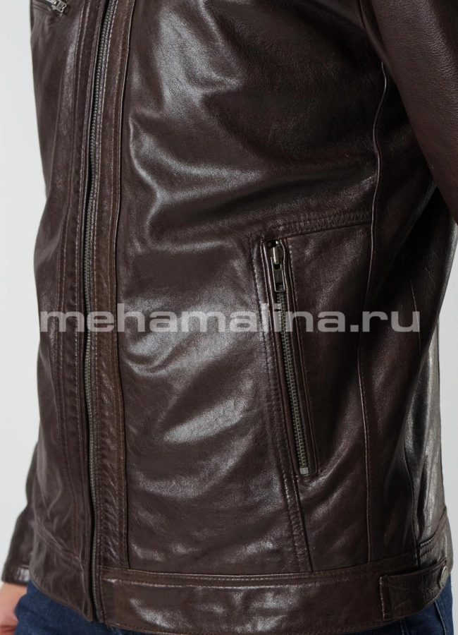 Современная кожаная куртка  модель № KP-204 универмаг малина