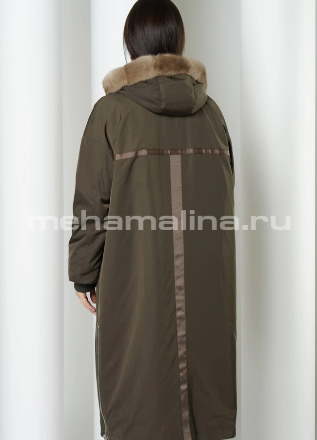 Парка прямая на молнии с капюшоном, отделка норка модель № 19263 в кредит