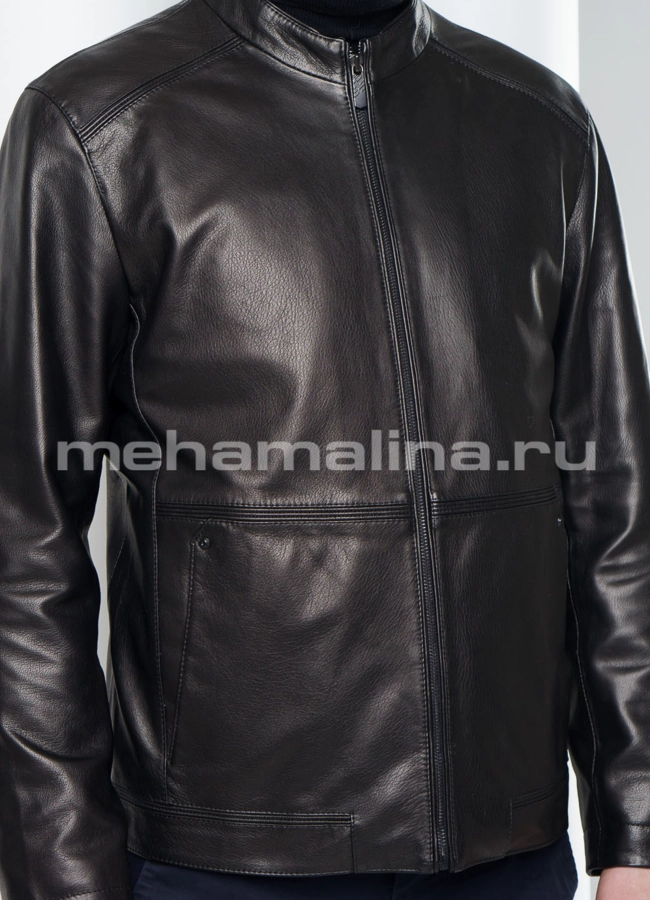 Черная кожаная куртка модель № KP-217 универмаг малина