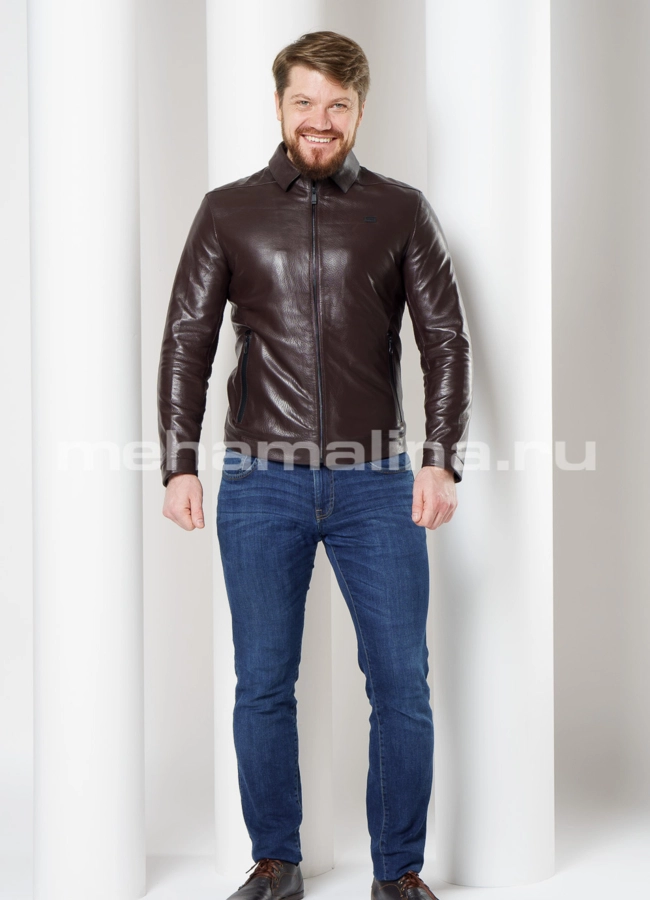 Куртка из натуральной кожи с отложным воротником модель № 8057 в кредит