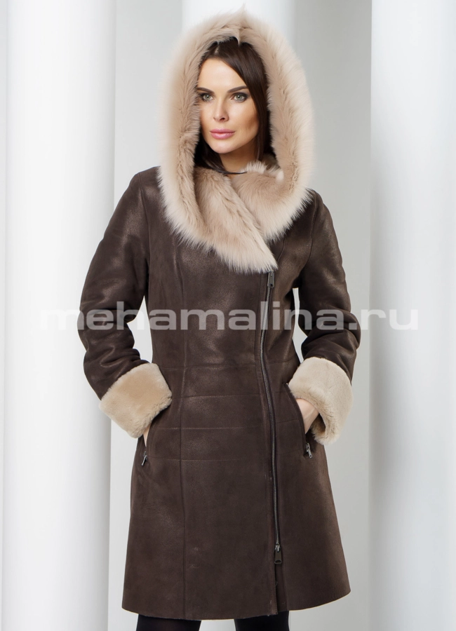 Дубленка  модель № D-189 меха малина