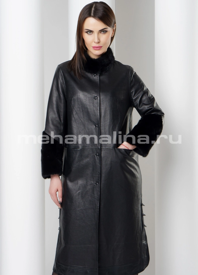 Плащ с отделкой из норки модель № K-434 универмаг малина