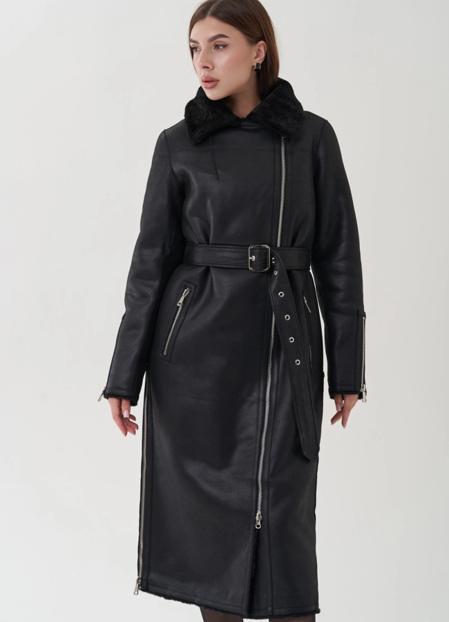 Дубленка из эко замши с английским воротником  модель № 25410 универмаг малина