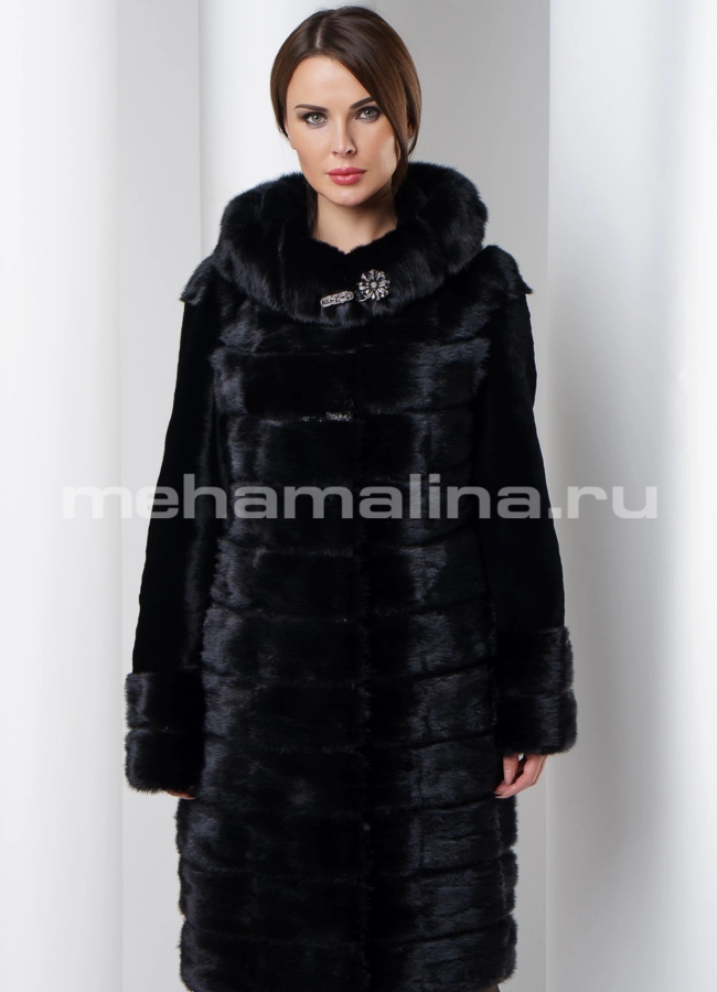 Шуба из норки модель № S-541 меха малина