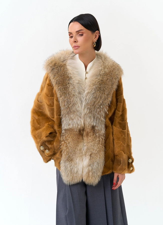 Шуба из норки с отделкой из меха койота модель № 32207 универмаг малина фото