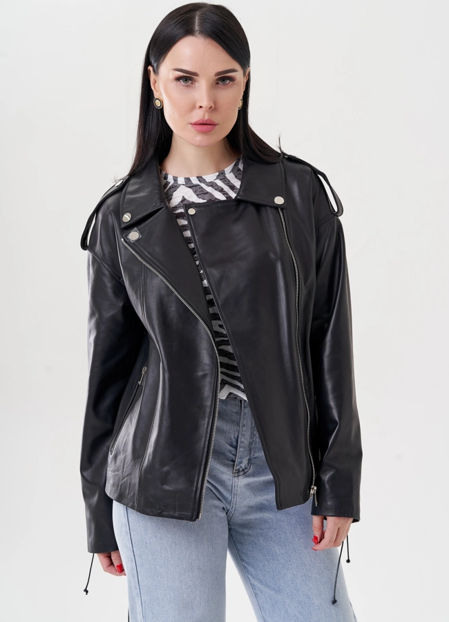 Женская куртка косуха из натуральной кожи  модель № 24401 универмаг малина