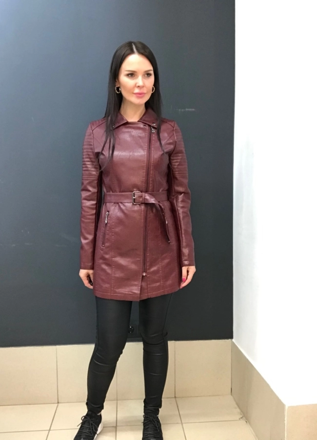 Куртка из эко кожи бордовый цвета  модель № 678D в кредит