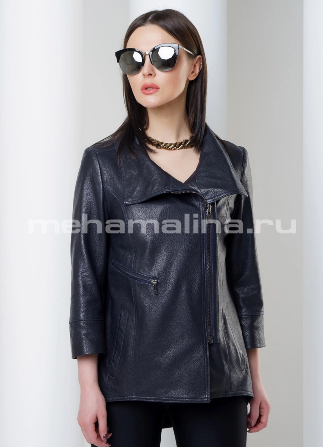 Куртка из кожи модель № K-369 меха малина